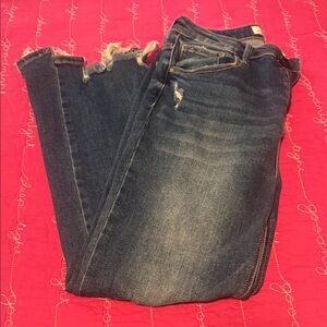 Women's Distressed Ankle Jeans in Dark Blue